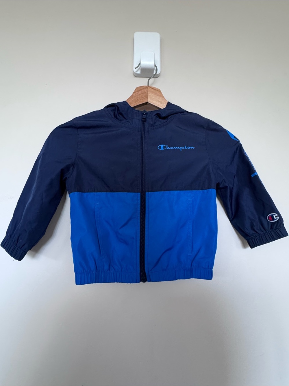 Champion Toddler Navy / Royal Blue Hooded Windbreaker Water Resistant Jacket 3T